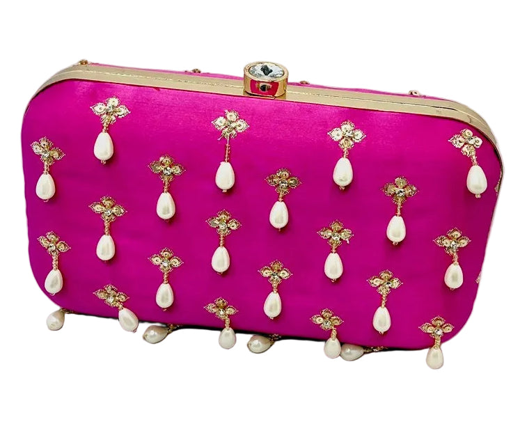 Fuchsia Banarasi Silk Clutch