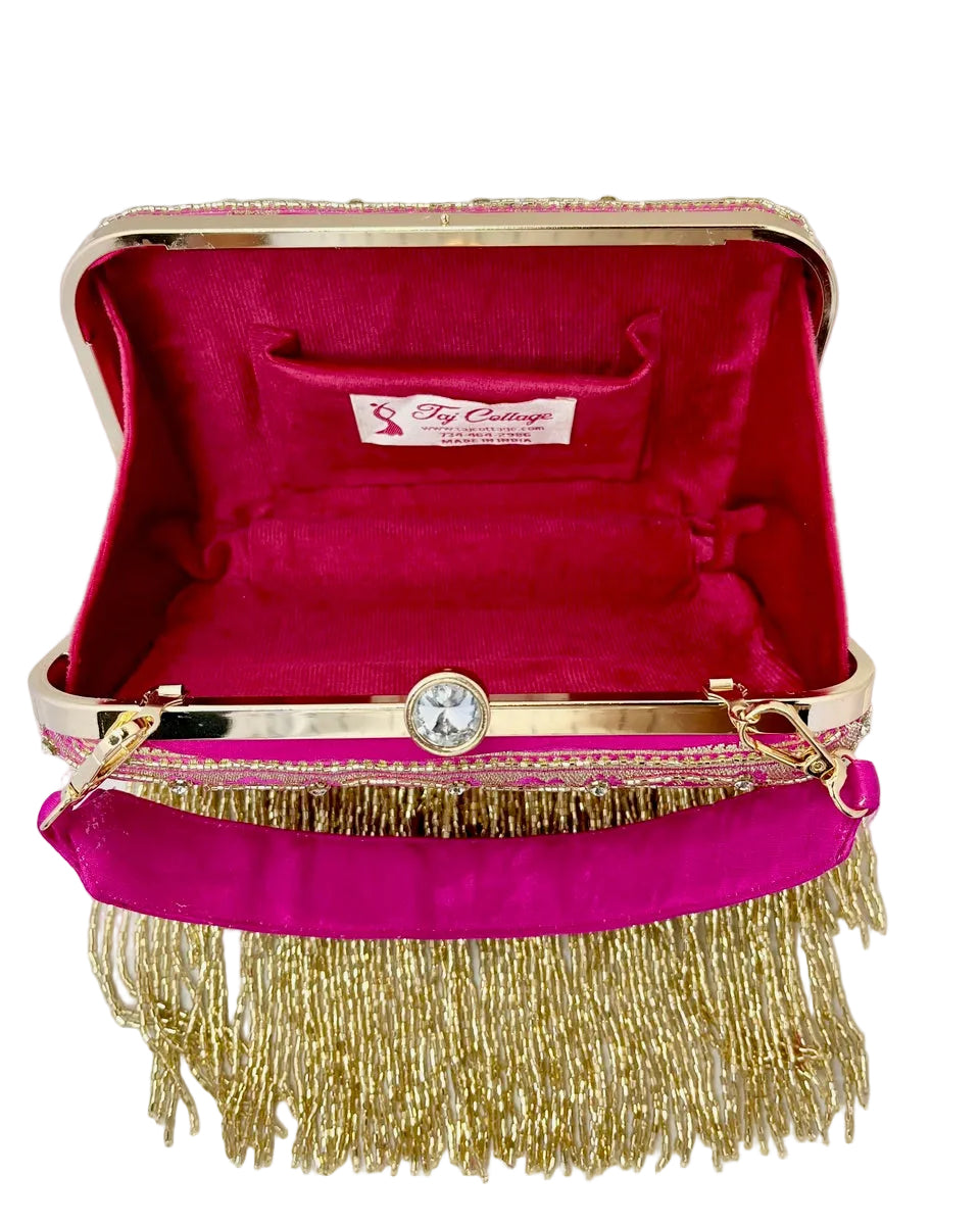 Fuchsia Banarasi Silk Clutch