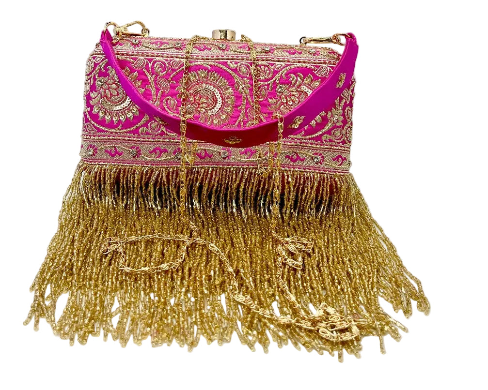 Fuchsia Banarasi Silk Clutch