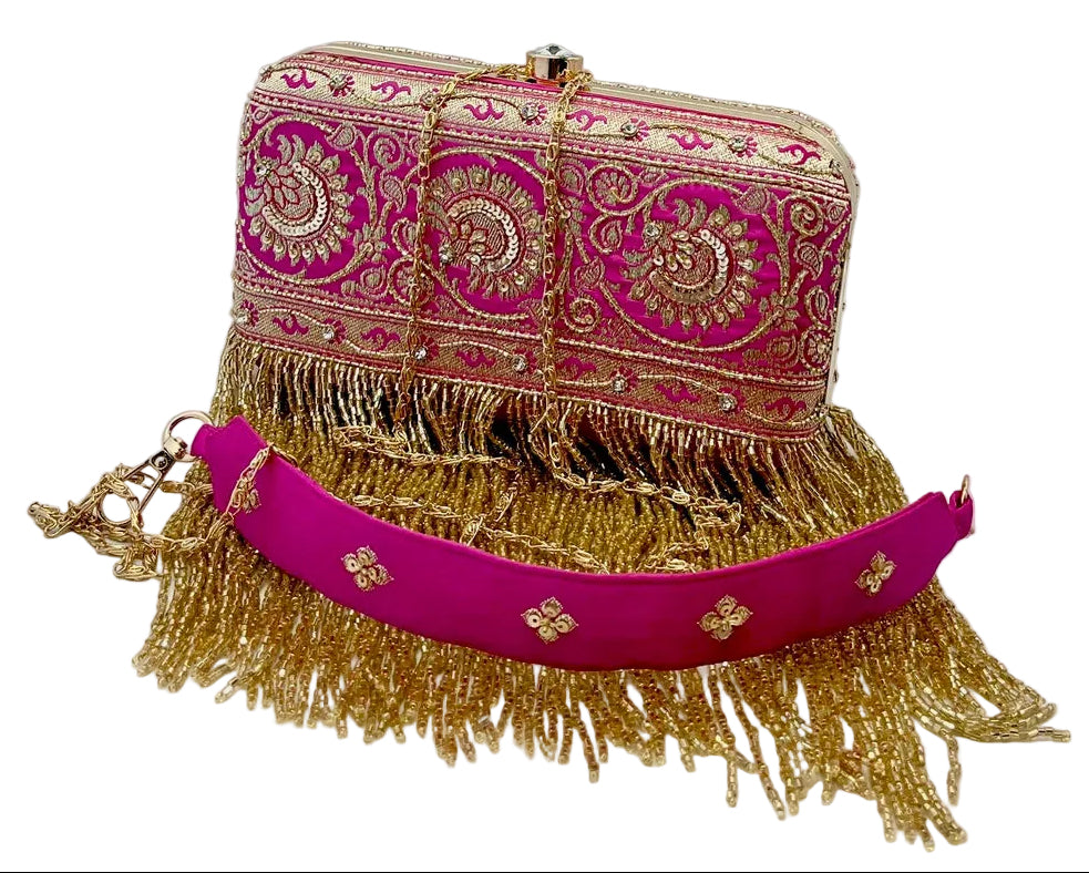 Fuchsia Banarasi Silk Clutch