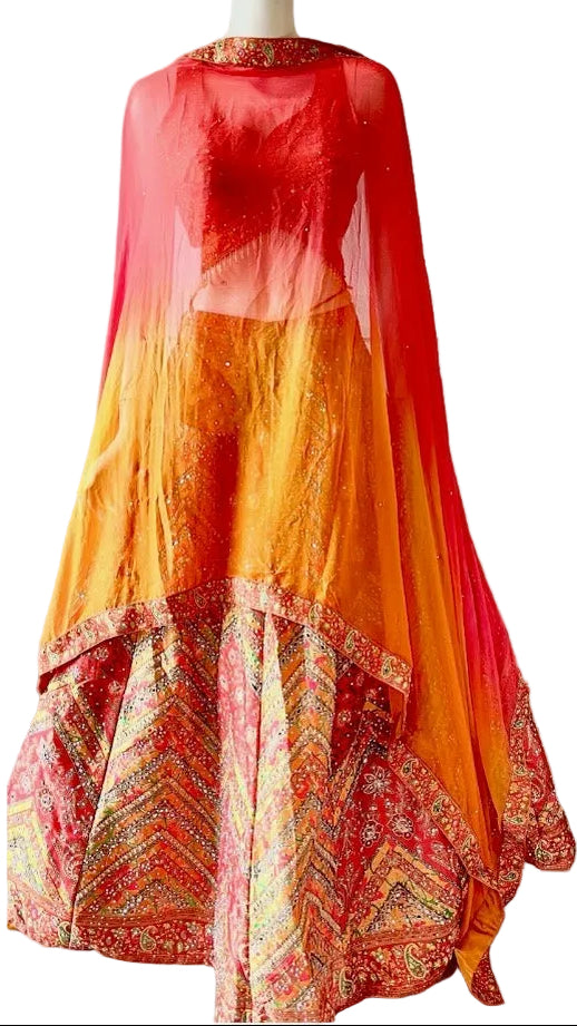 Orange Floral Lehenga Set