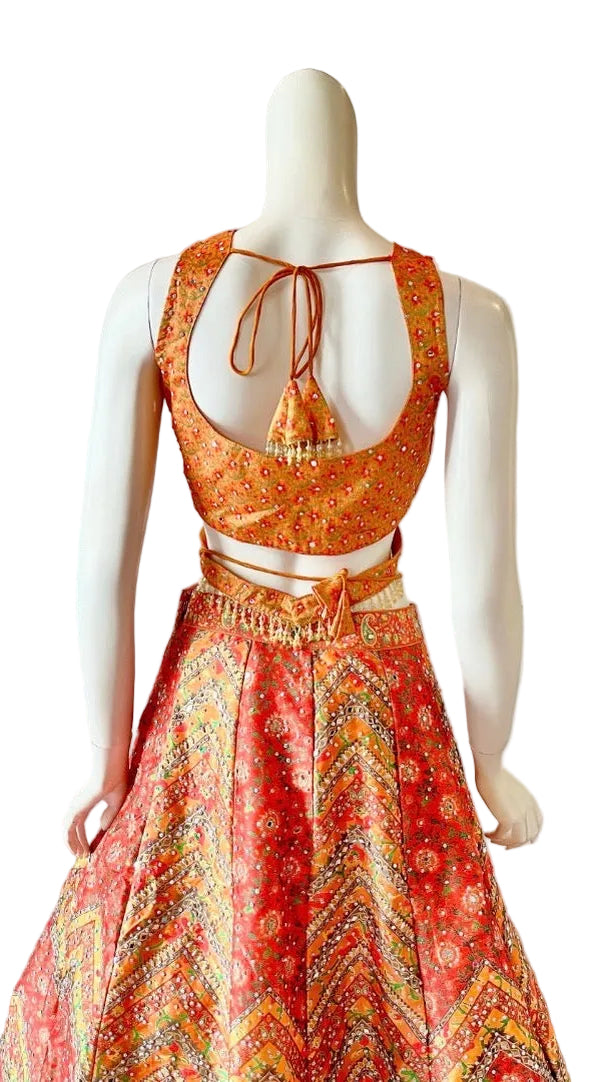 Orange Floral Lehenga Set