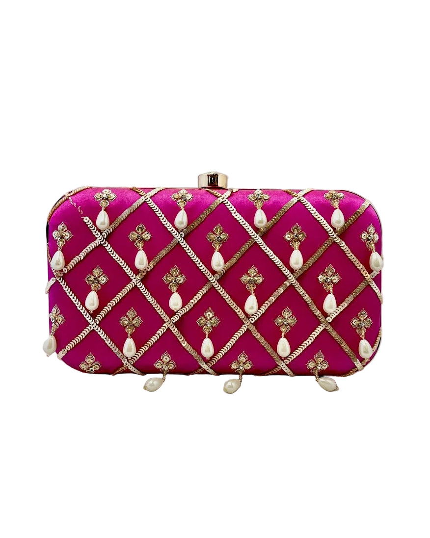 Fuchsia Banarasi Silk Clutch