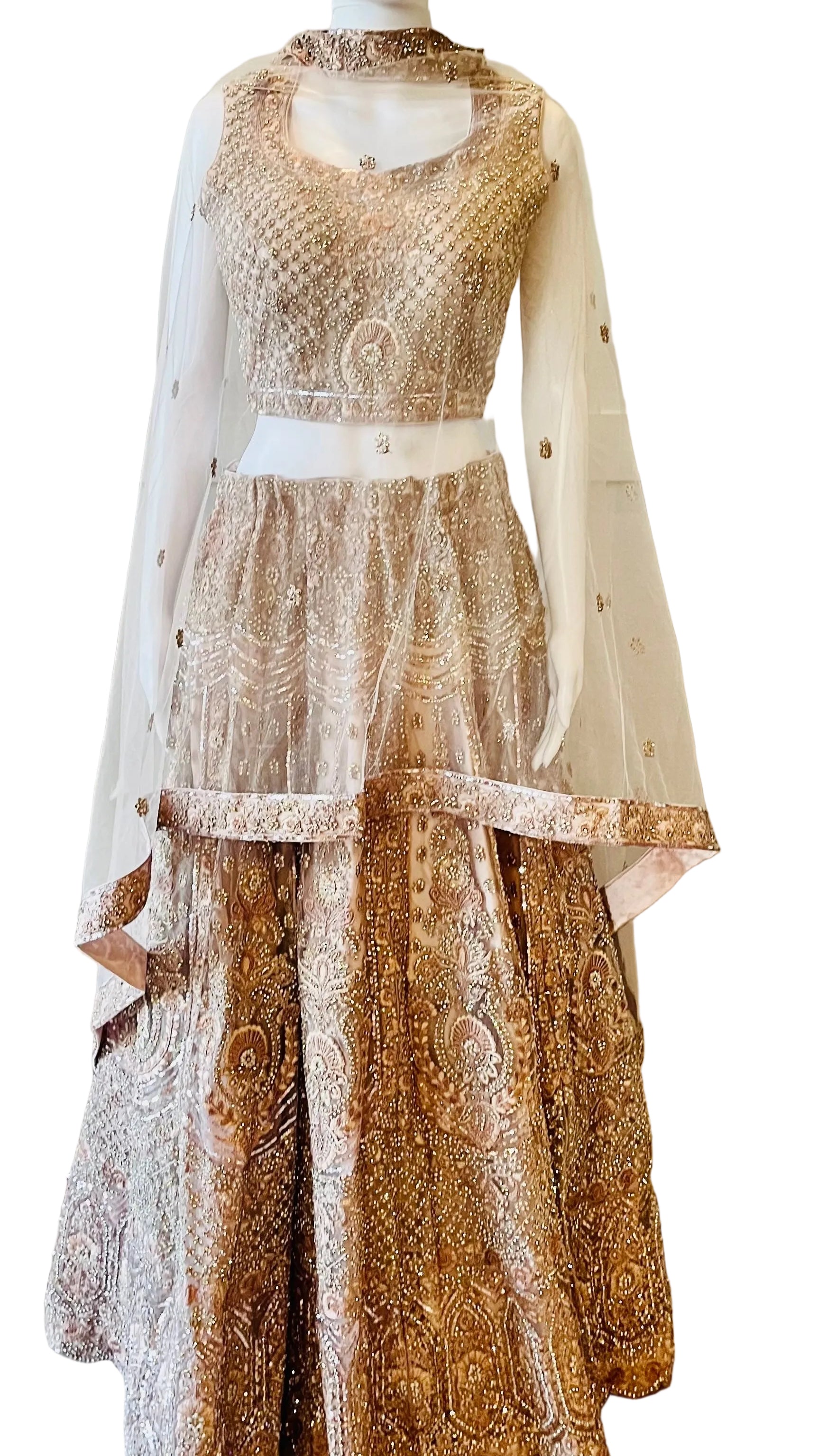 Dusty Pink Bridal Net Lehnga