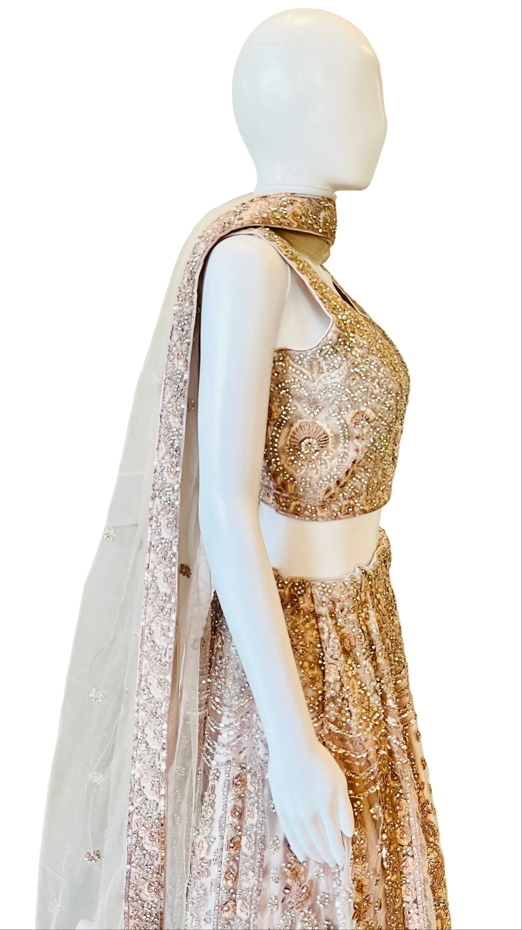 Dusty Pink Bridal Net Lehnga