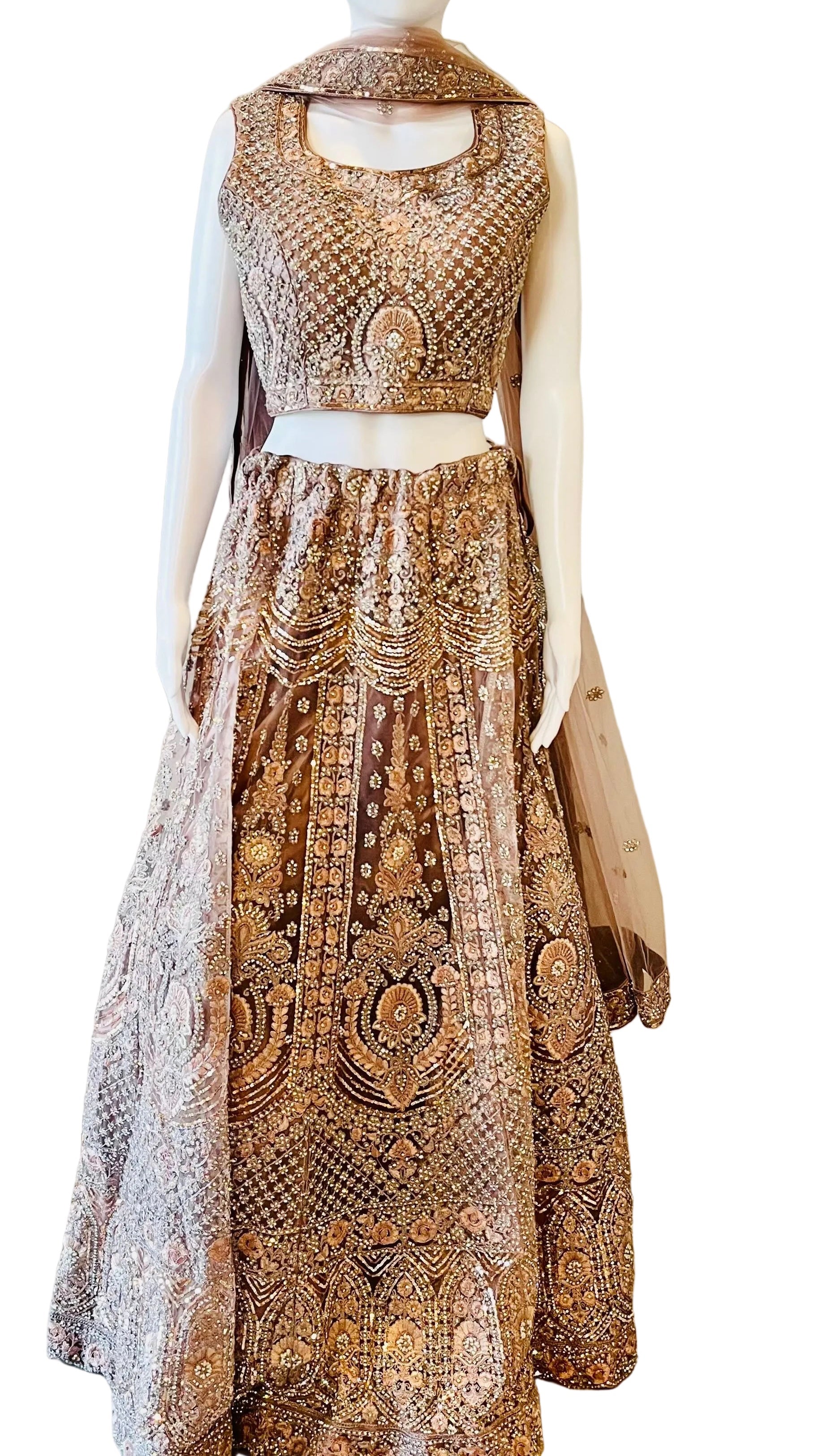 Dark Mauve Bridal Net Lehnga