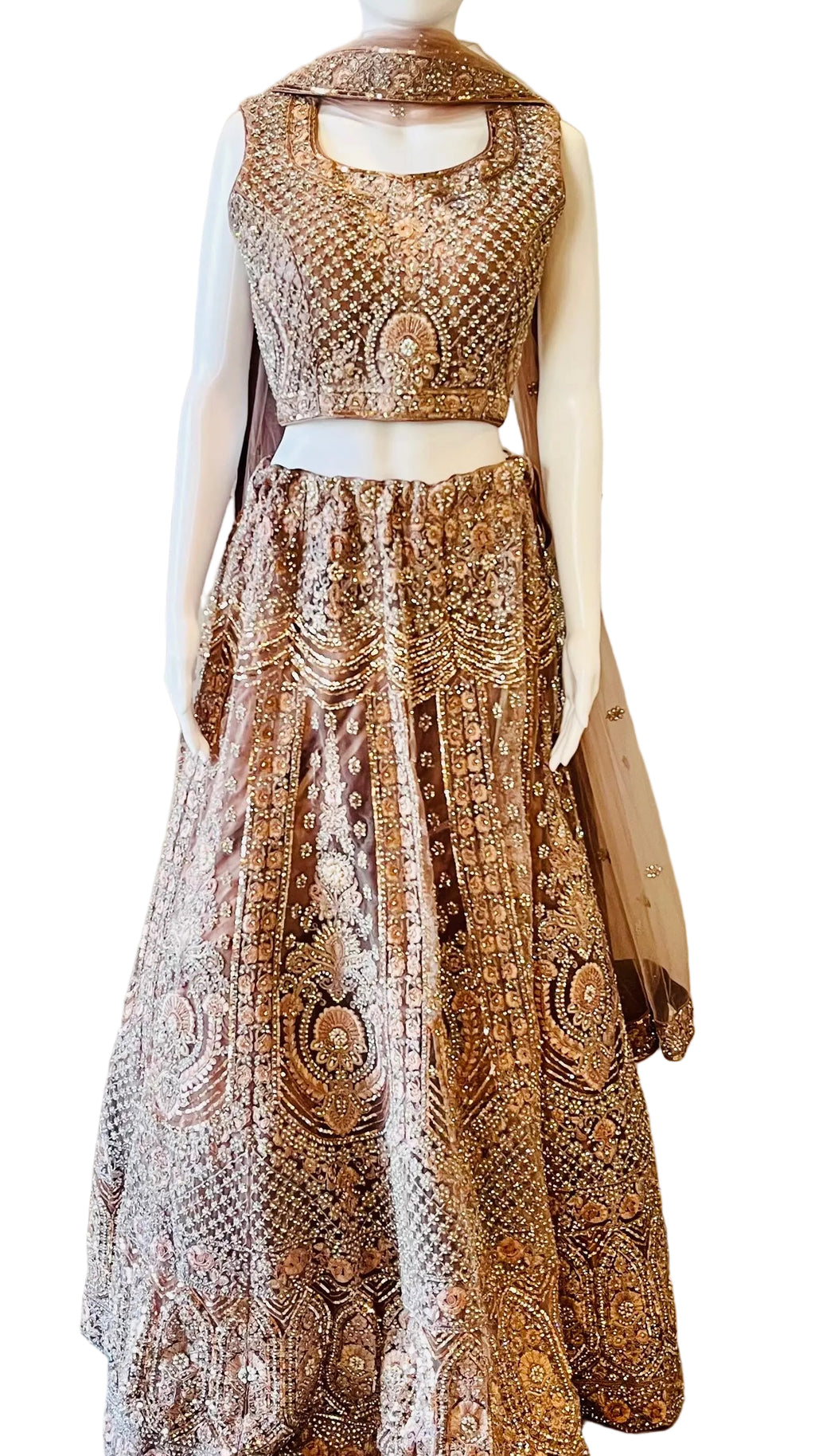 Dark Mauve Bridal Net Lehnga