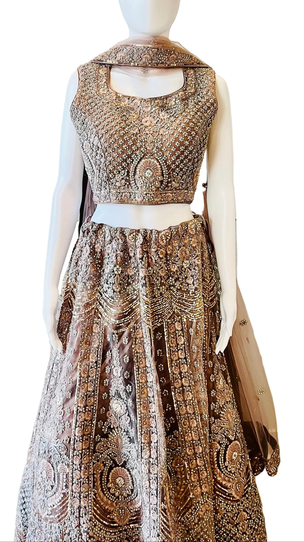 Dark Mauve Bridal Net Lehnga