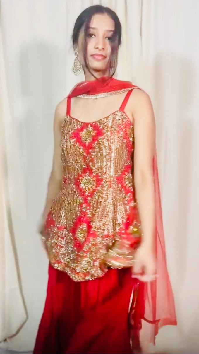 Red Embroidered Lehnga Set