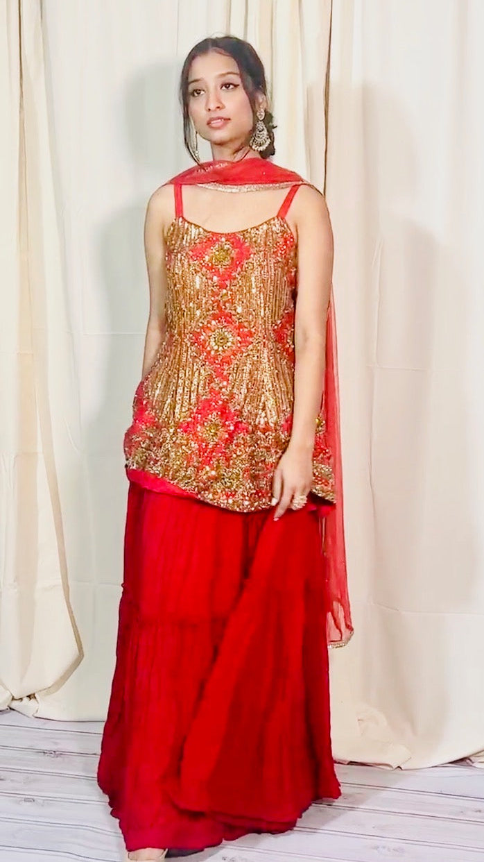 Red Embroidered Lehnga Set