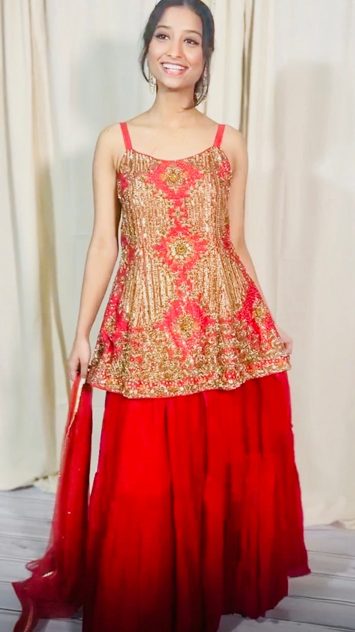 Red Embroidered Lehnga Set