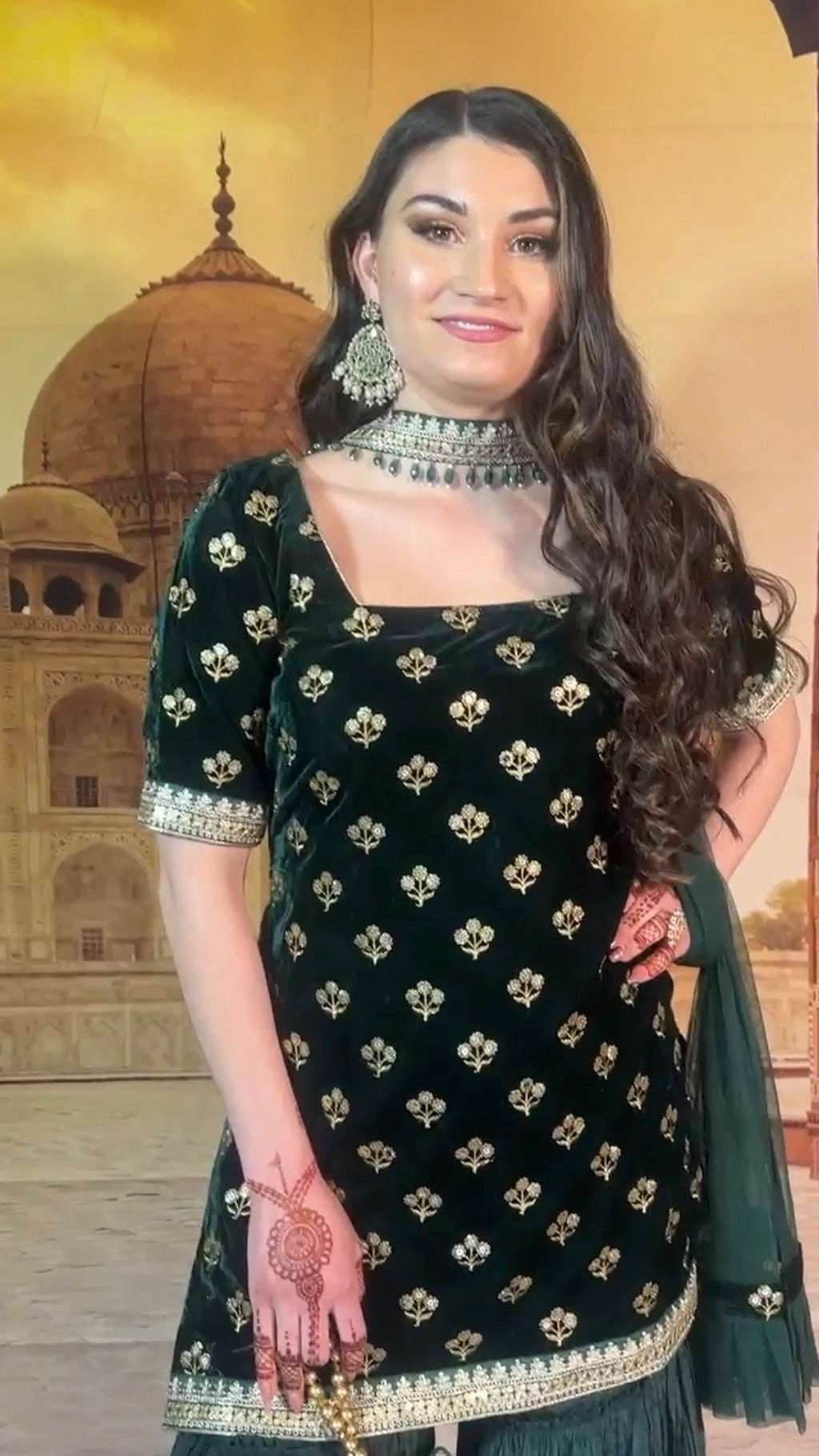 Dark Green Sharara Set