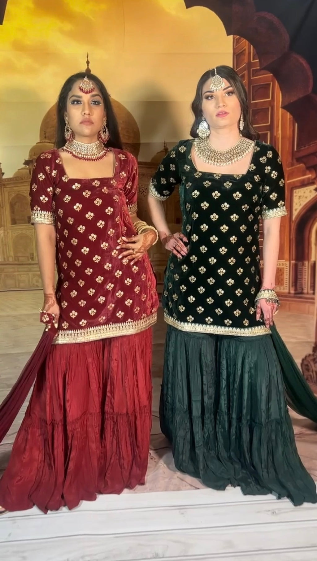 Dark Green Sharara Set
