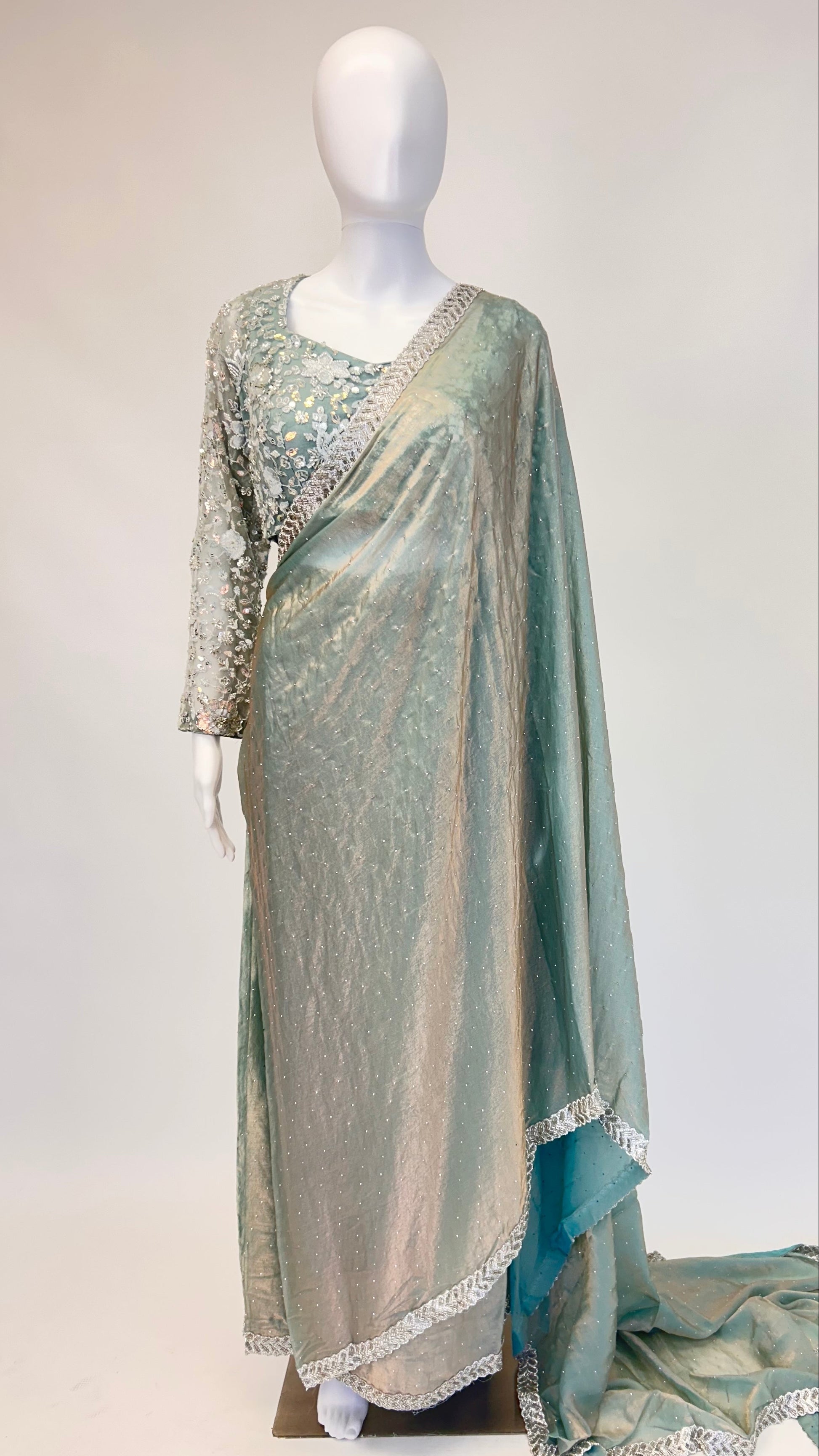 Sea Green Readymade Saree