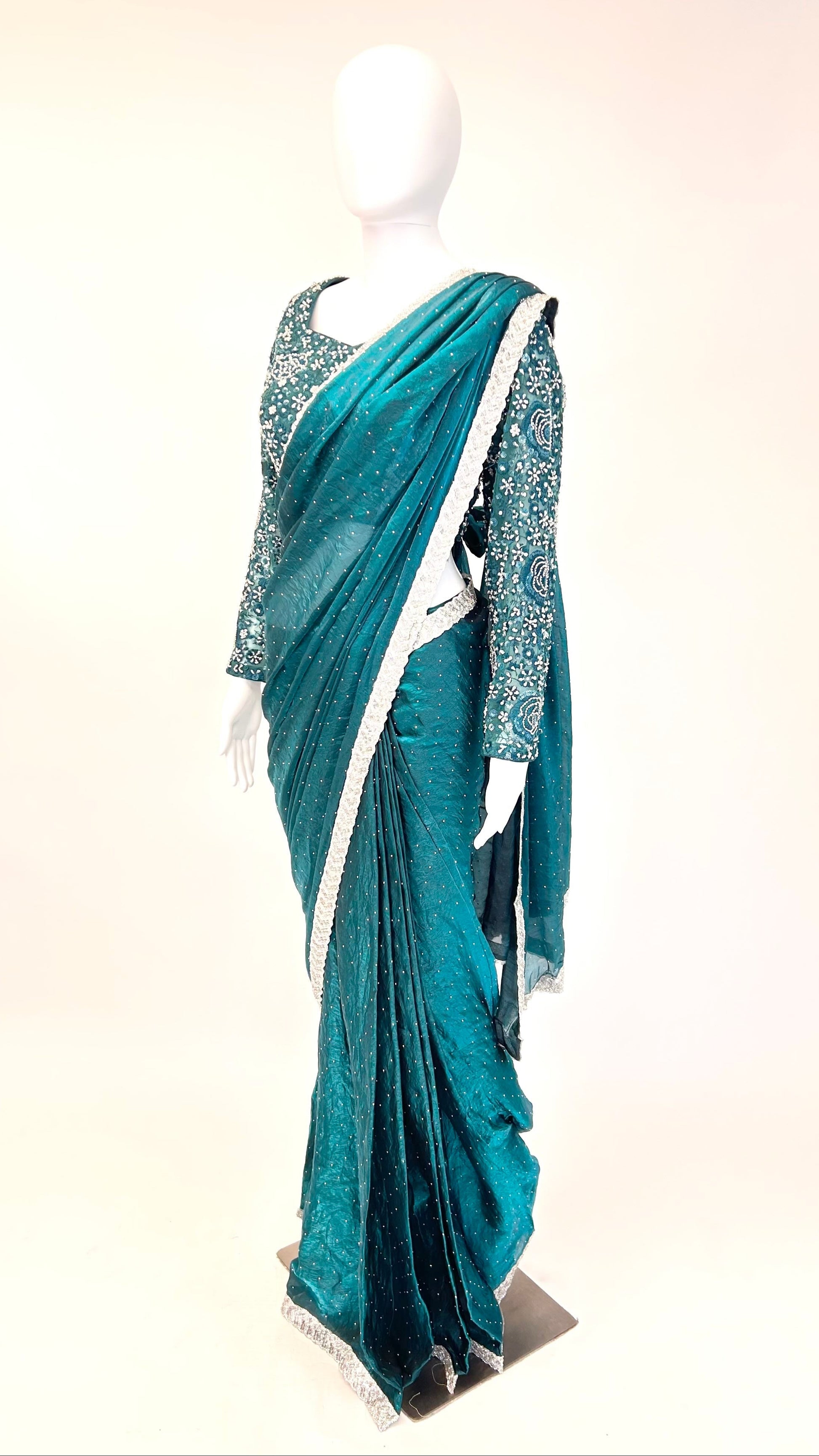 Teal Readymade Saree