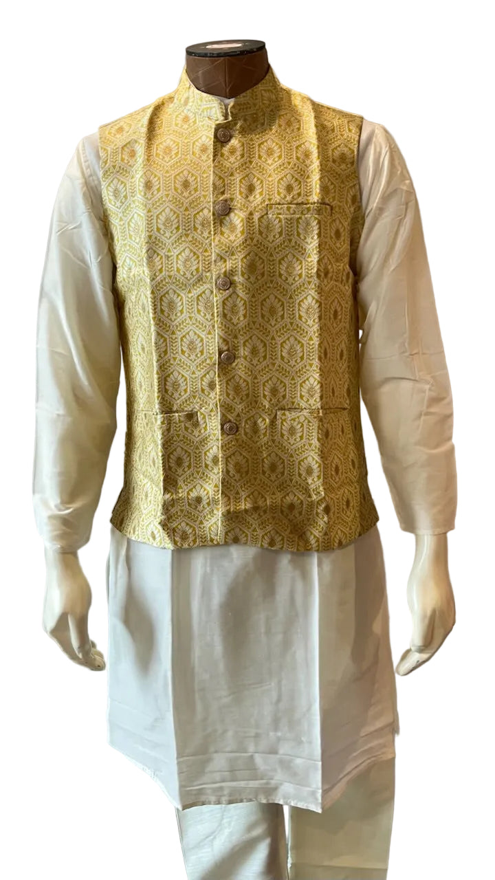 Cream & Yellow Kurta Vest Set