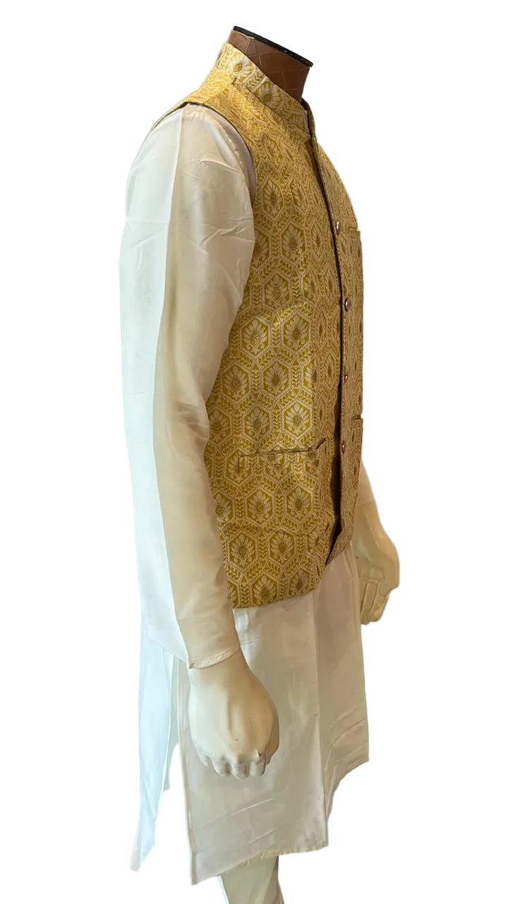 Cream & Yellow Kurta Vest Set