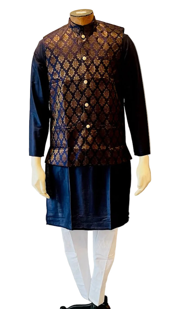 Blue & Gold Kurta Vest Set