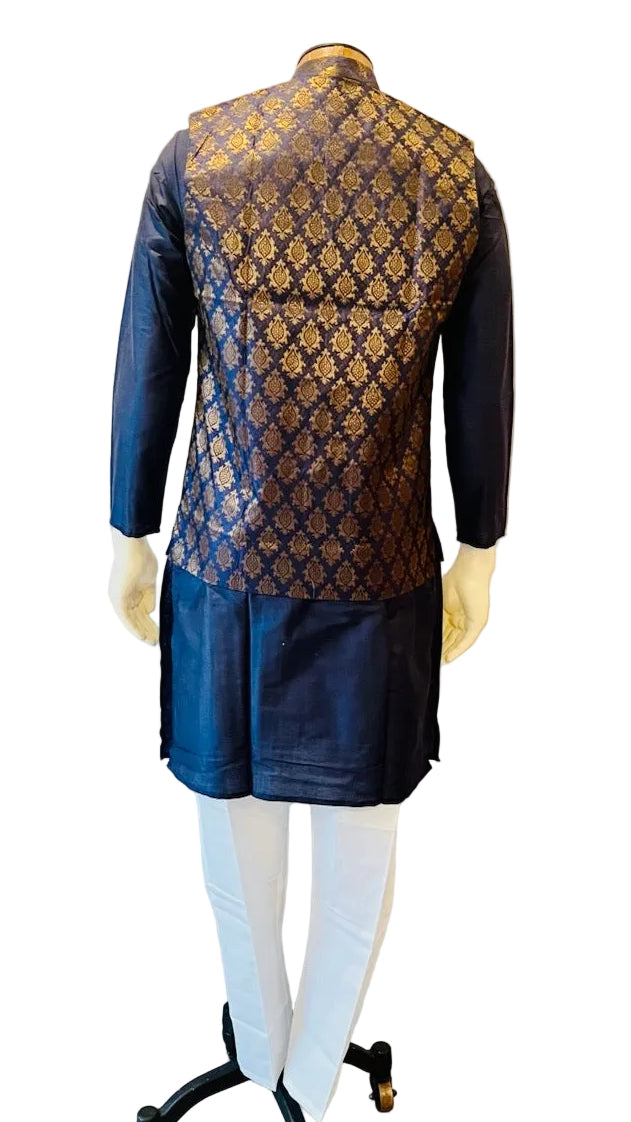 Blue & Gold Kurta Vest Set