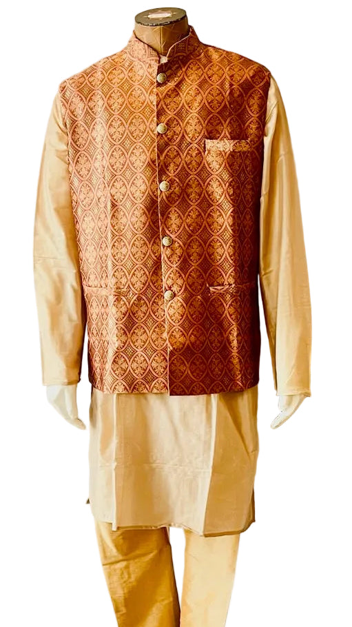 Beige Kurta Set with Pink Vest