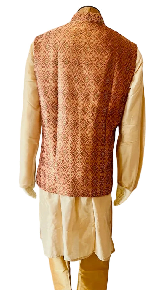 Beige Kurta Set with Pink Vest