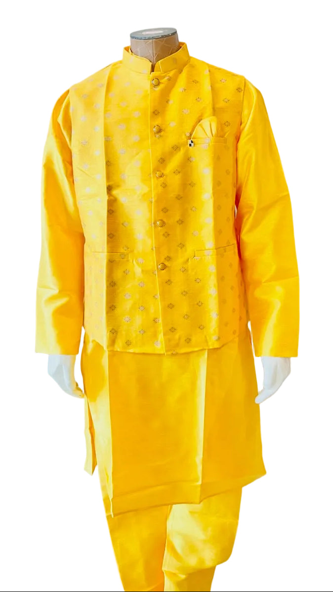 Yellow Kurta Vest Set