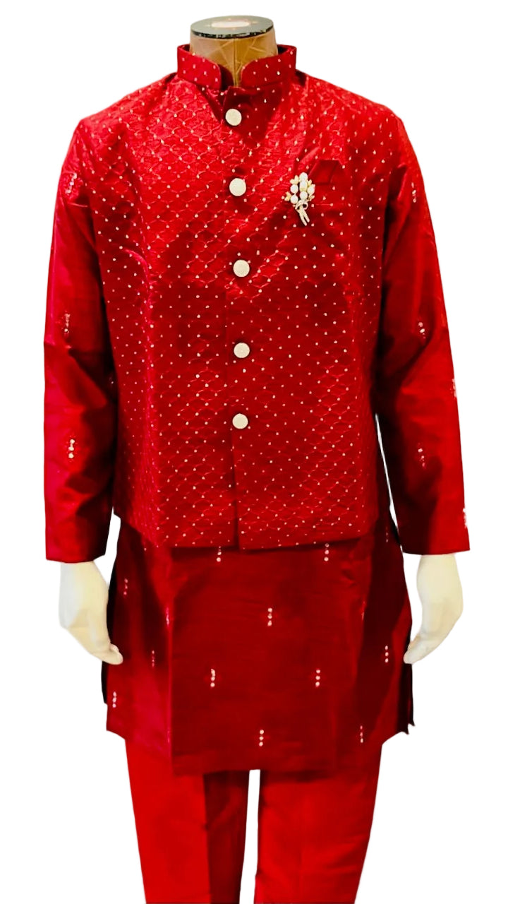 Red Kurta Vest Set