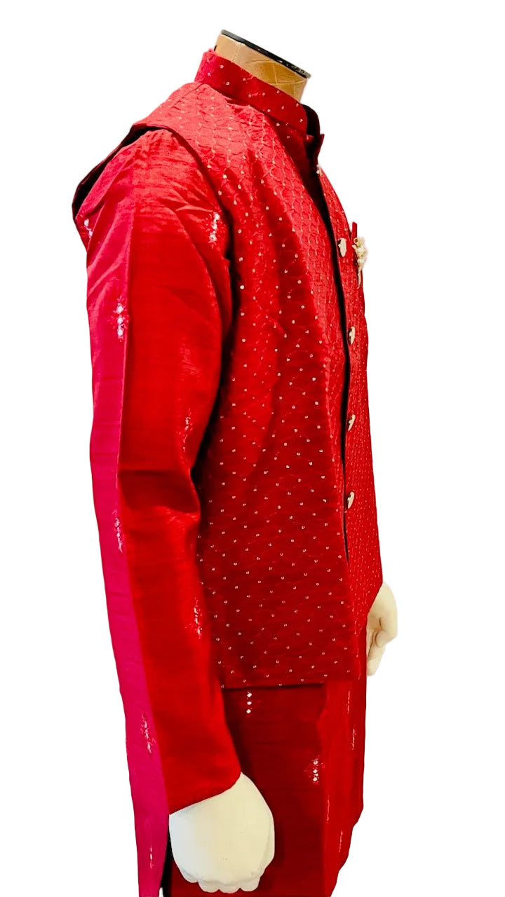 Red Kurta Vest Set