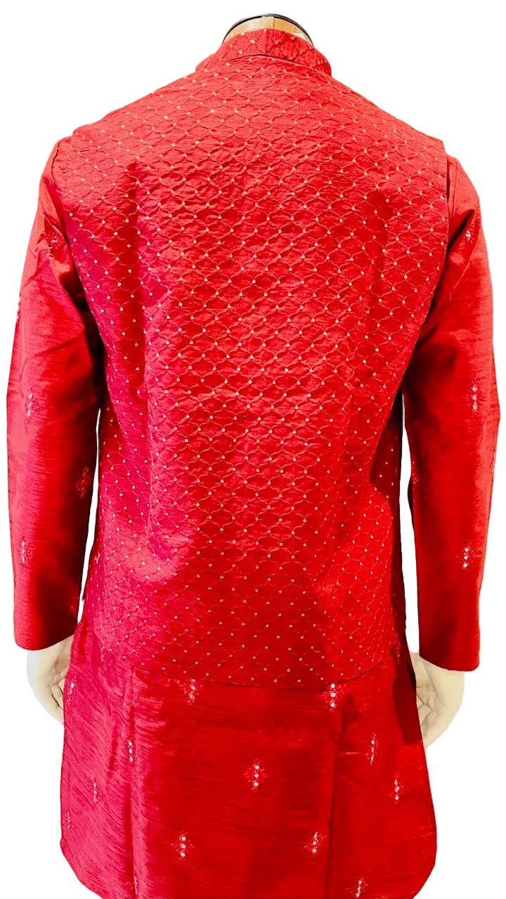 Red Kurta Vest Set