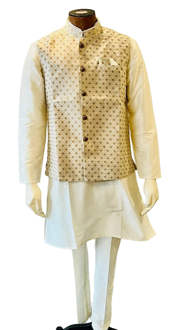 Cream Kurta Vest Set