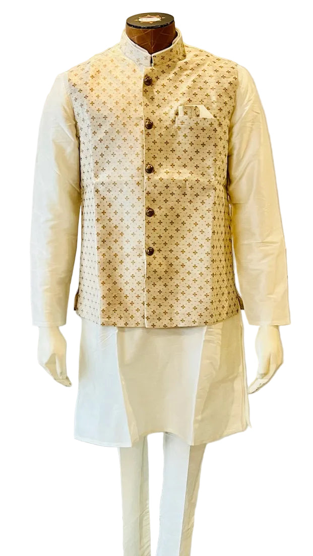 Cream Kurta Vest Set