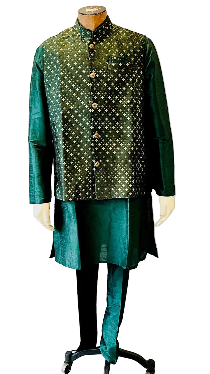 Green & Gold Kurta Vest Set