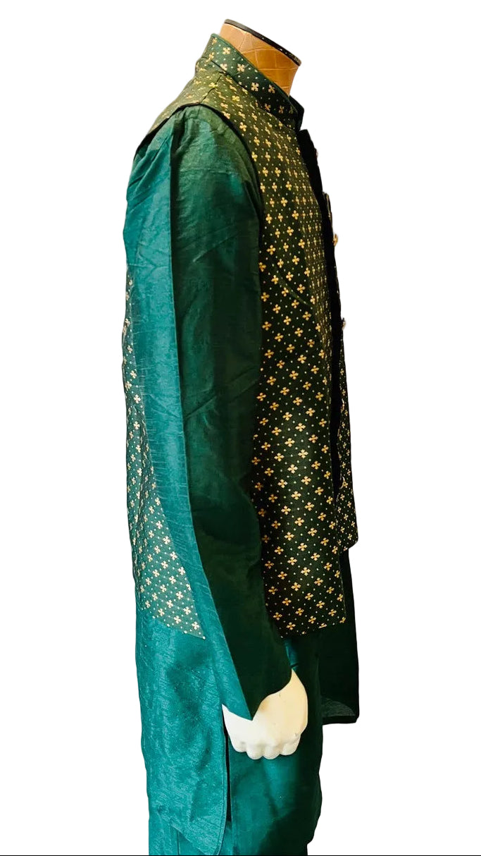 Green & Gold Kurta Vest Set
