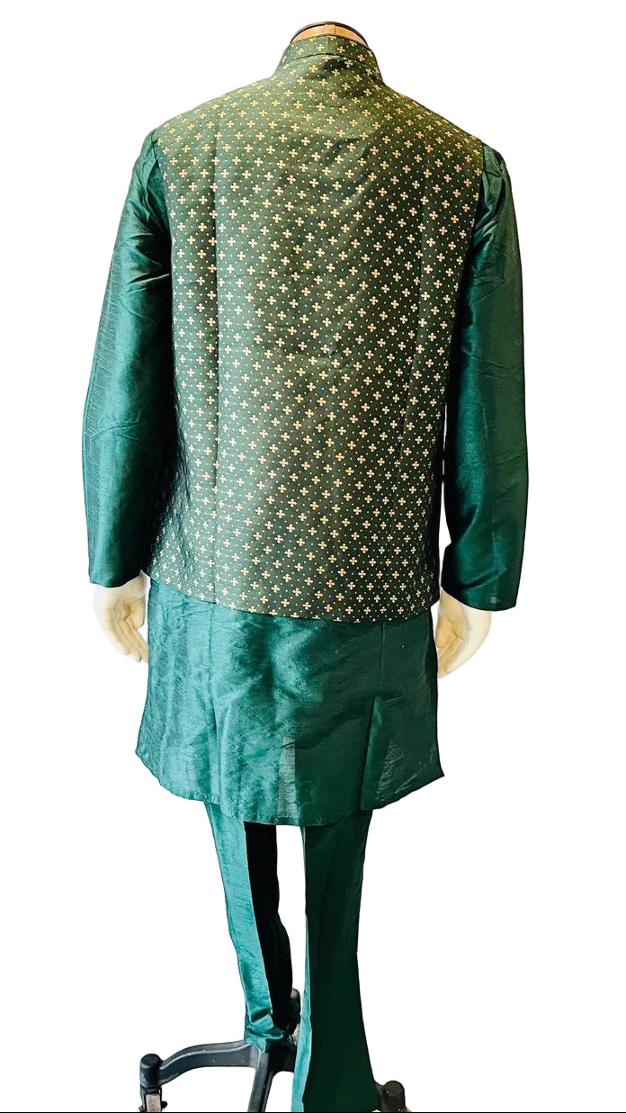 Green & Gold Kurta Vest Set
