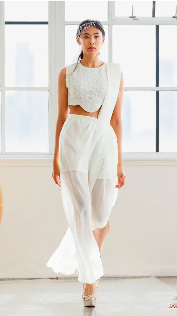 Crop Top with Draped Skirt/Saree