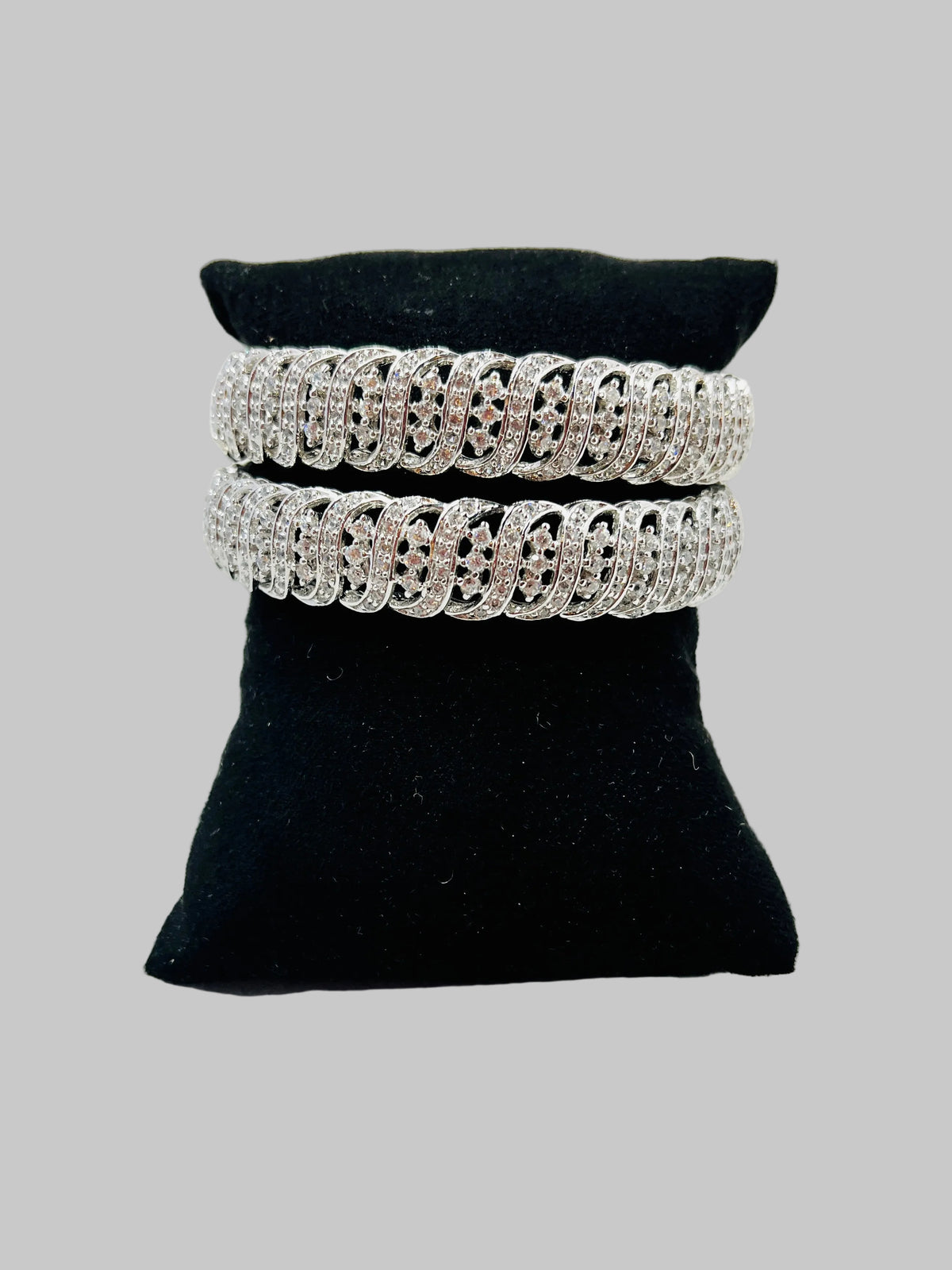 Silver American Diamond Bangle Set