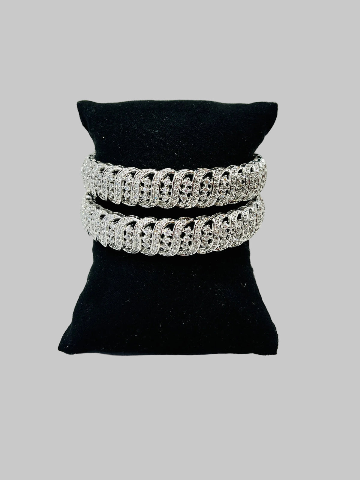 Silver American Diamond Bangle Set