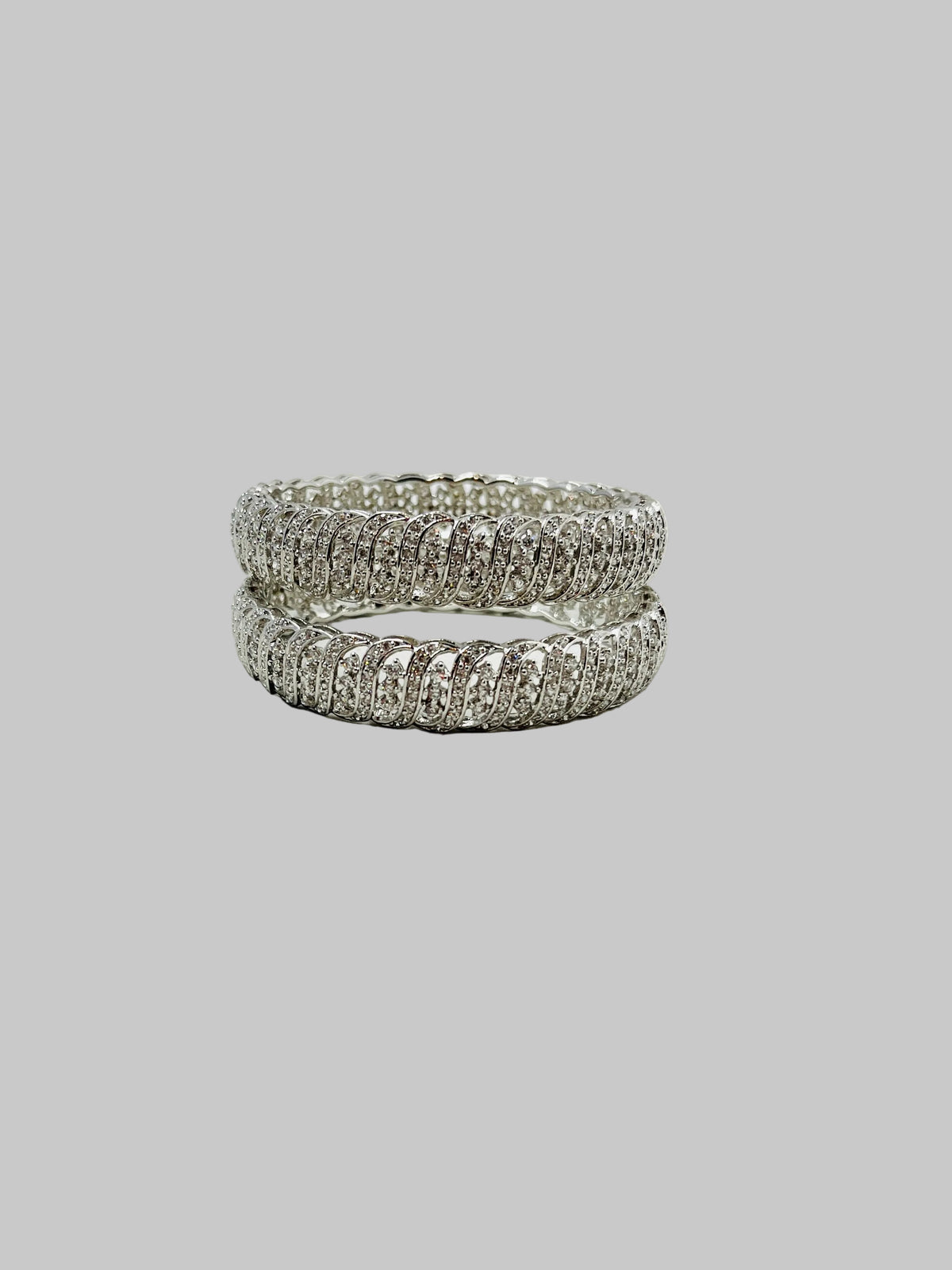 Silver American Diamond Bangle Set