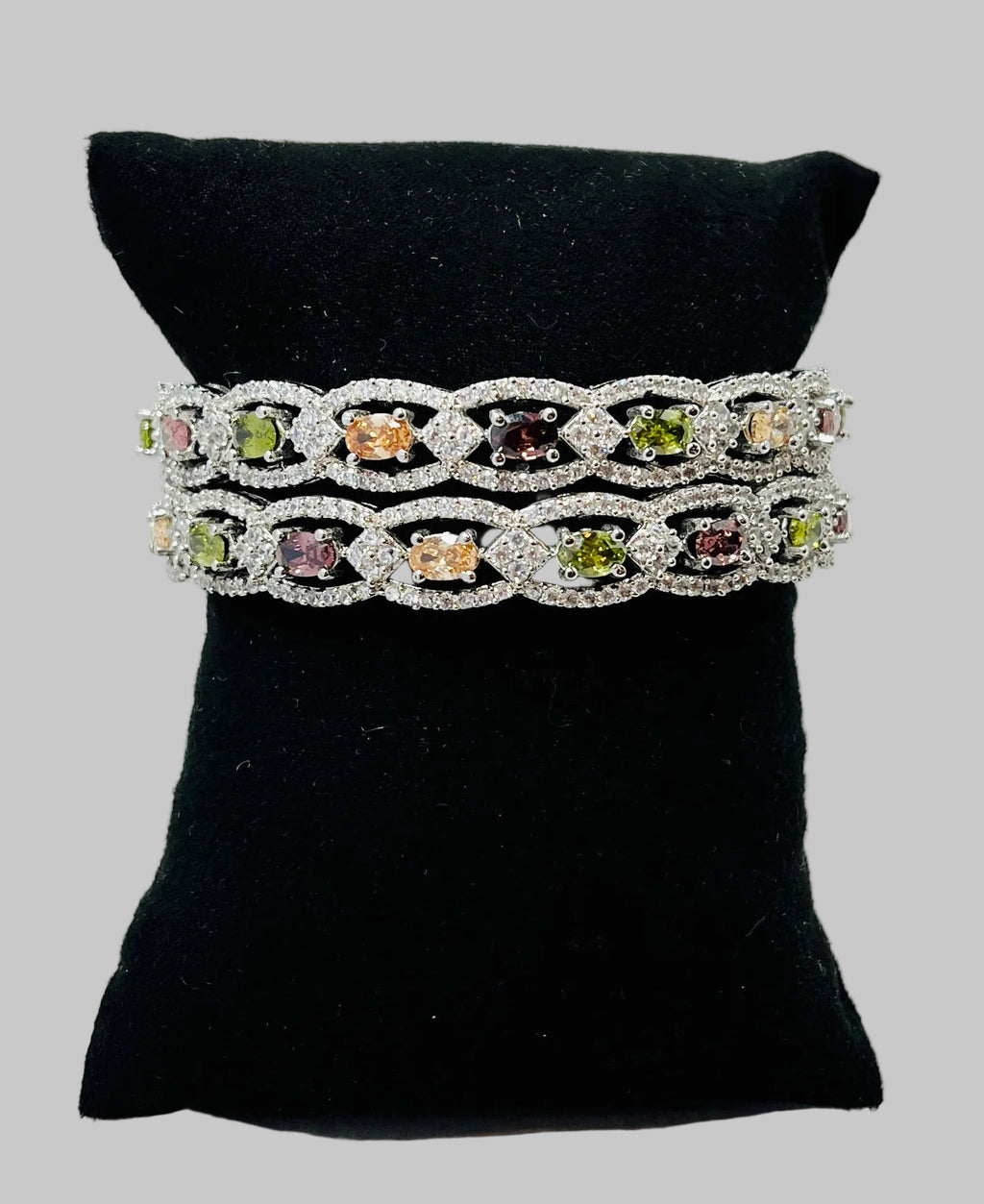 Multicolor Stone Silver-Tone Bangle Set
