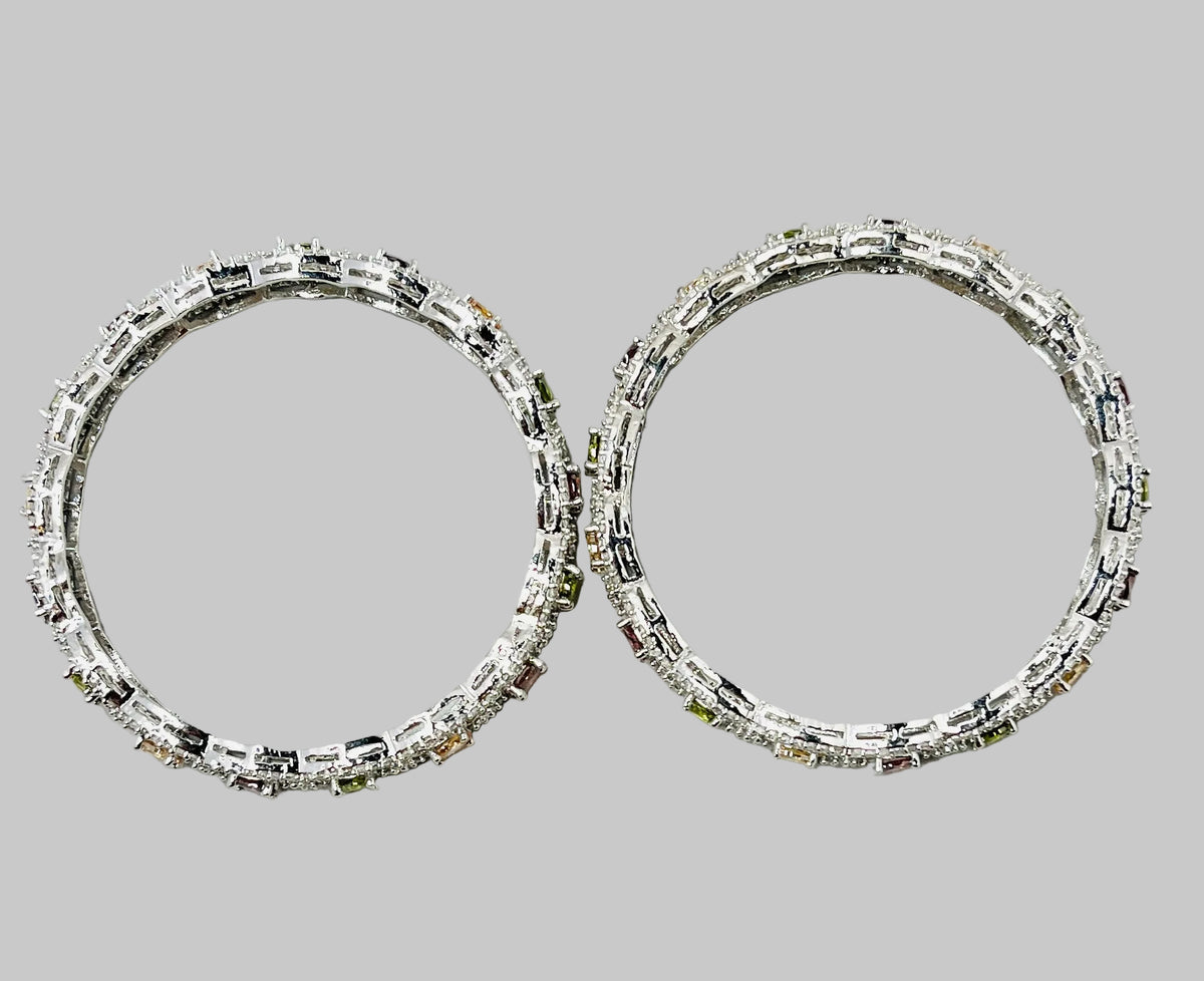 Multicolor Stone Silver-Tone Bangle Set