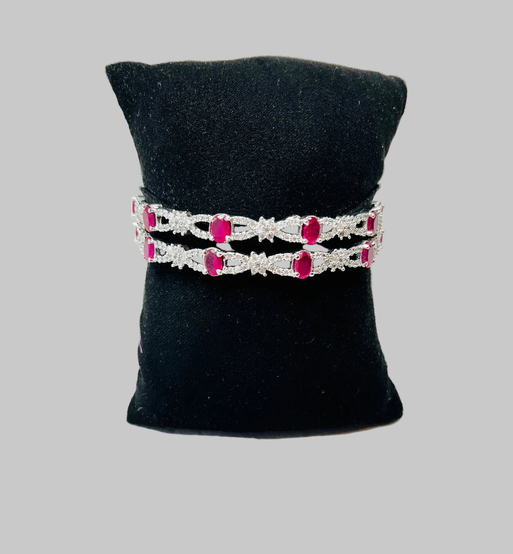 Ruby Red American Diamond Bangle Set