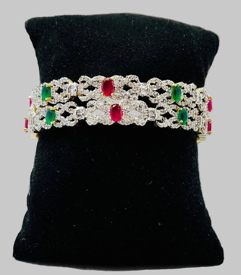 Ruby & Emerald American Diamond Bangle Set
