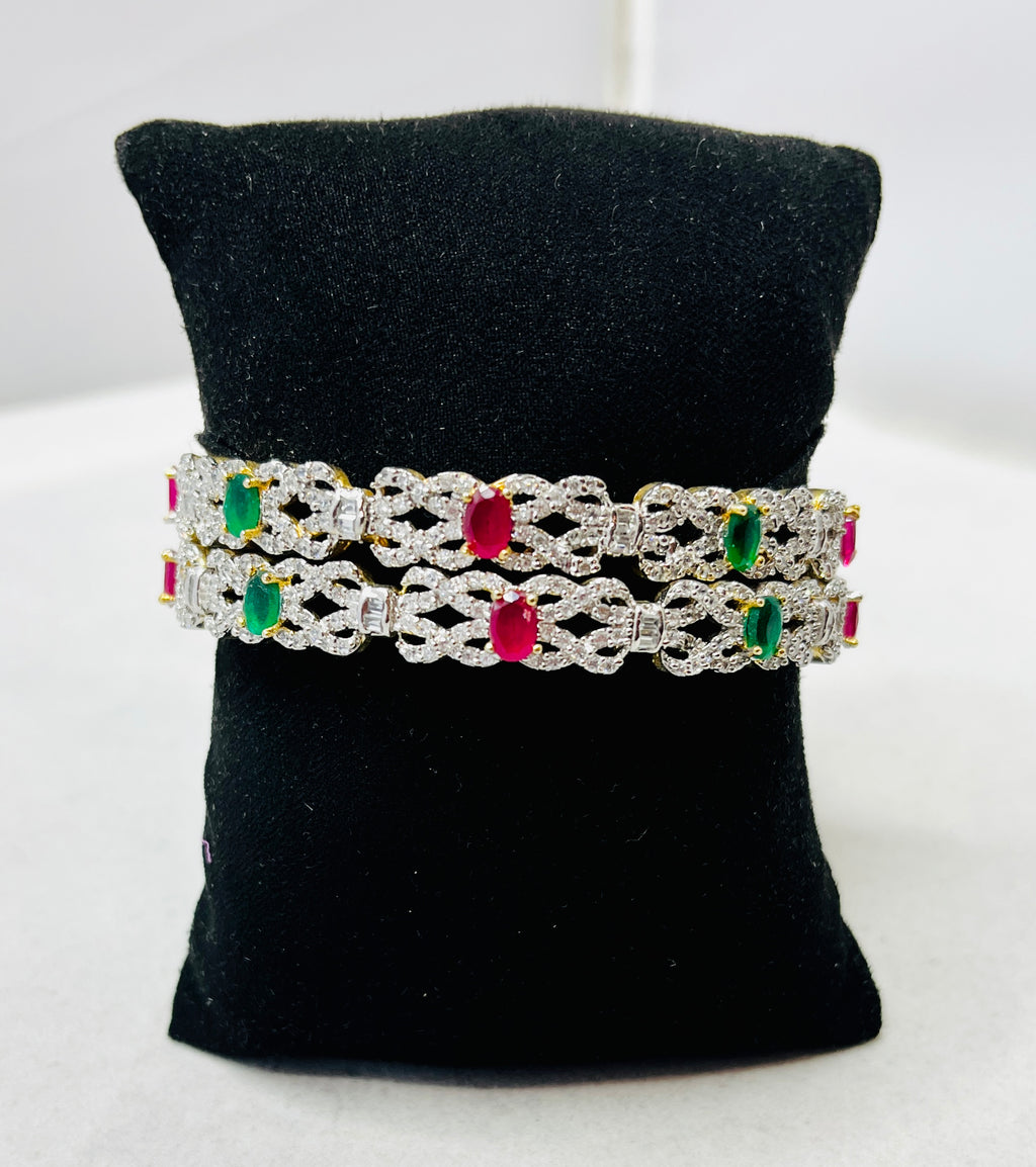 Ruby & Emerald American Diamond Bangle Set