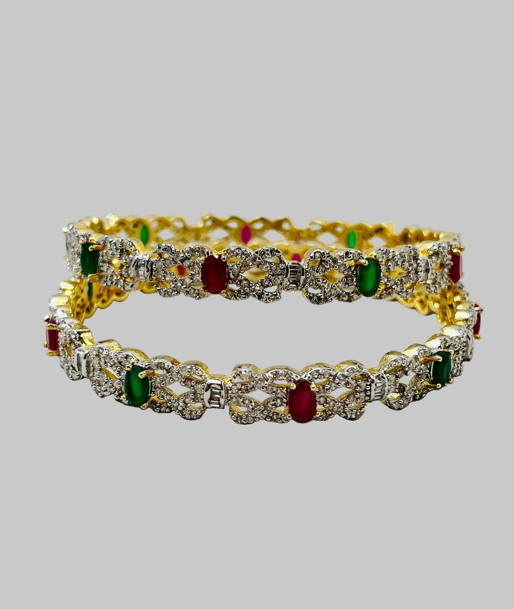 Ruby & Emerald American Diamond Bangle Set
