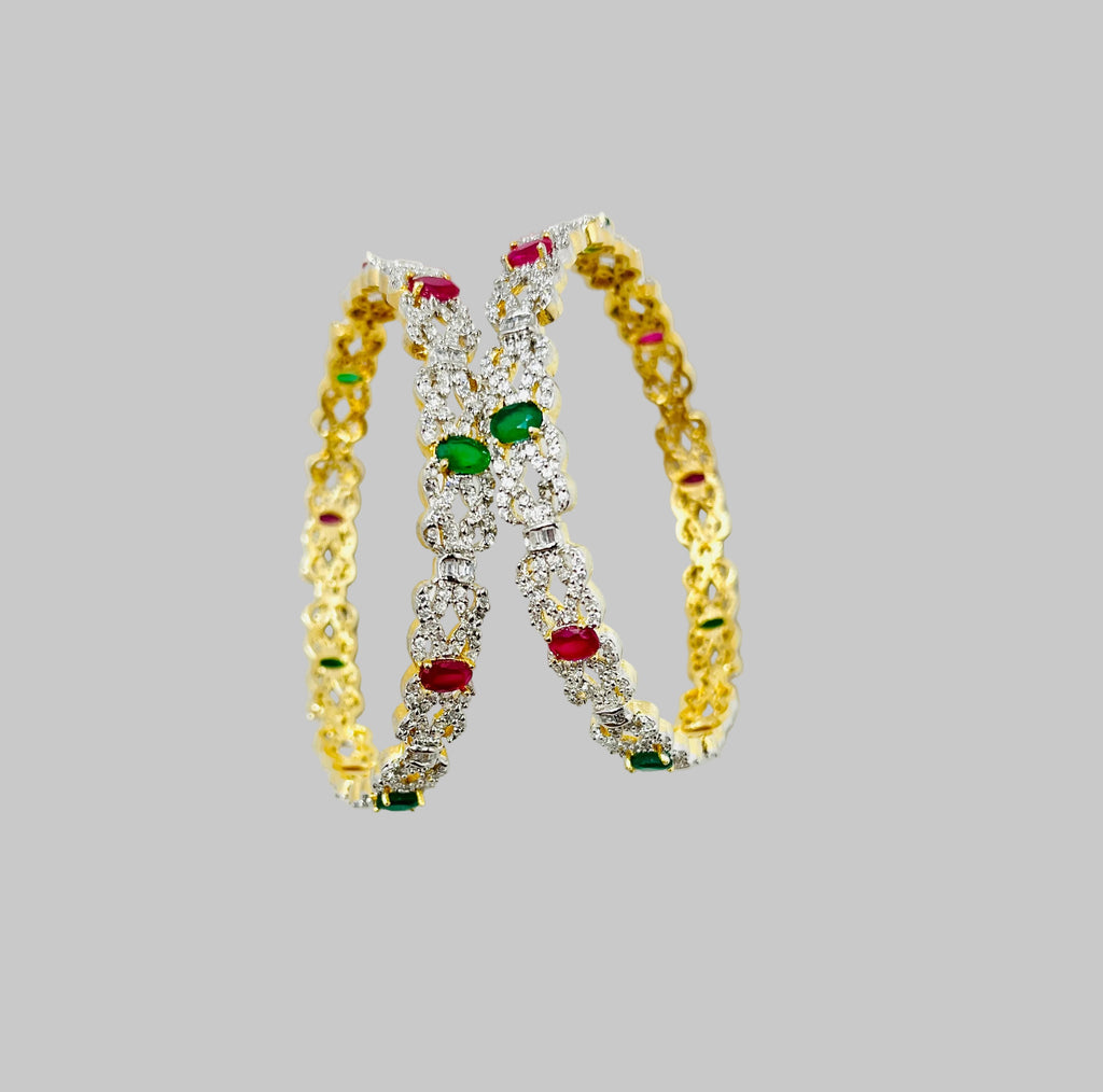 Ruby & Emerald American Diamond Bangle Set
