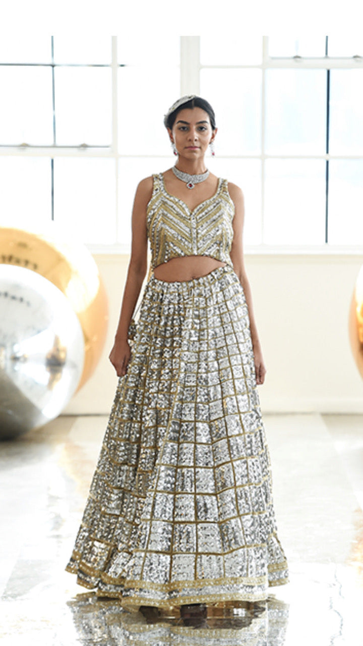 Silver & Gold Sequins Bridal Lehnga