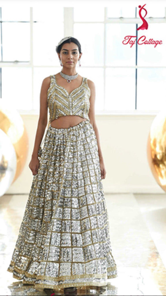 Silver & Gold Sequins Bridal Lehnga