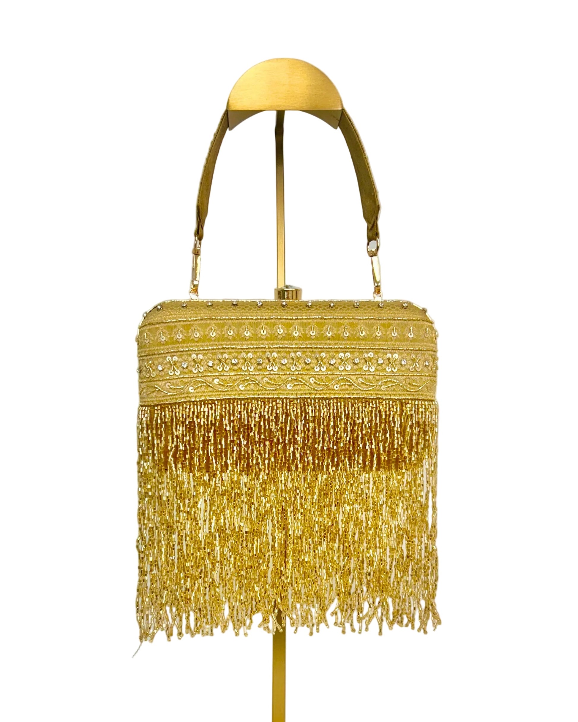 Gold Fringe Silk Clutch