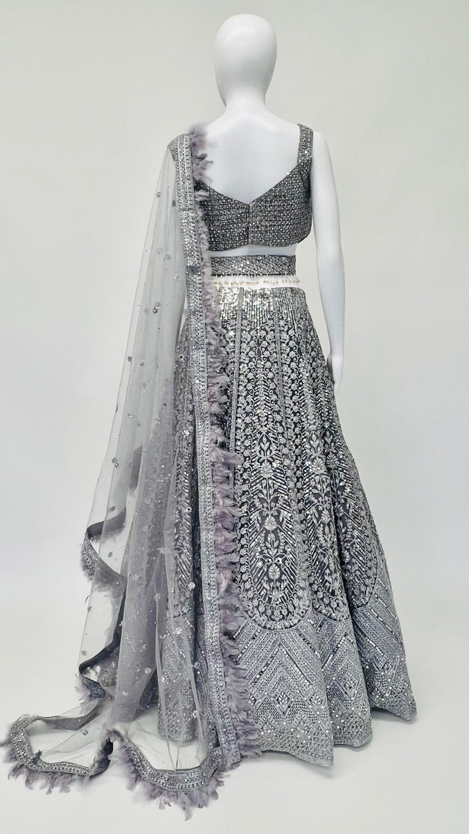 Grey Feathered Lehnga Set