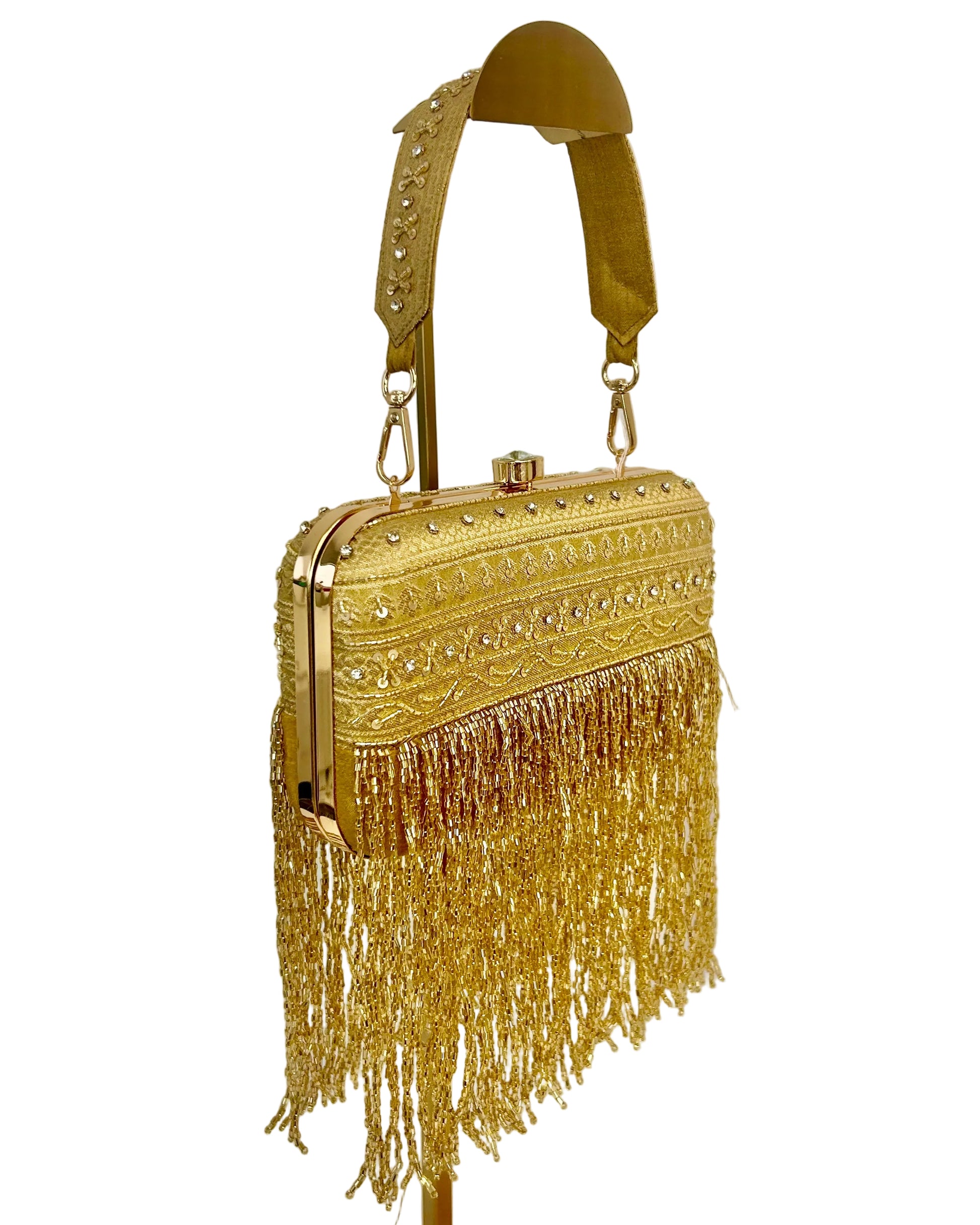 Gold Fringe Silk Clutch